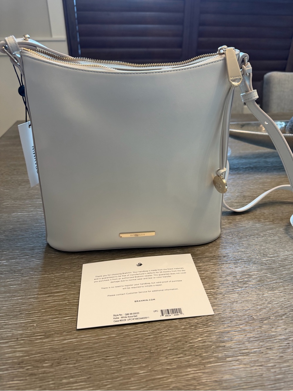 Brahmin White (Cream) Katie Leather Crossbody Bag with Gold Hardware NWT